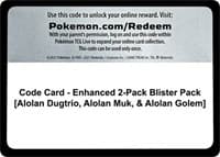 Code Card - Enhanced 2-Pack Blister Pack [Alolan Dugtrio, Alolan Muk, & Alolan Golem]