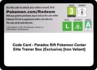 Code Card - Paradox Rift Pokemon Center Elite Trainer Box (Exclusive) [Iron Valiant]