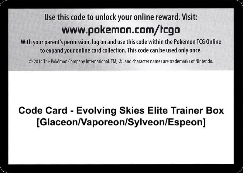 Code Card - Evolving Skies Elite Trainer Box [Glaceon/Vaporeon/Sylveon/Espeon]