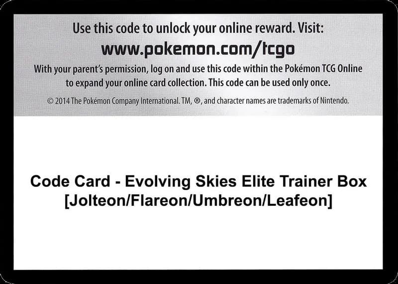 Code Card - Evolving Skies Elite Trainer Box [Jolteon/Flareon/Umbreon/Leafeon]