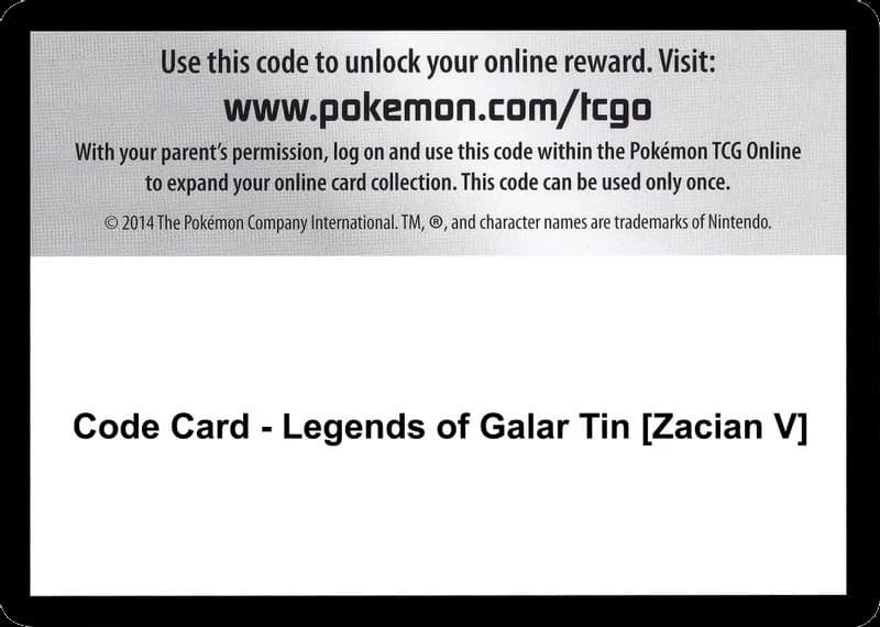Code Card - Legends of Galar Tin [Zacian V]