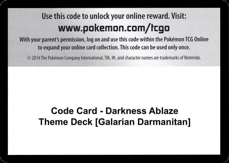 Code Card - Darkness Ablaze Theme Deck [Galarian Darmanitan]