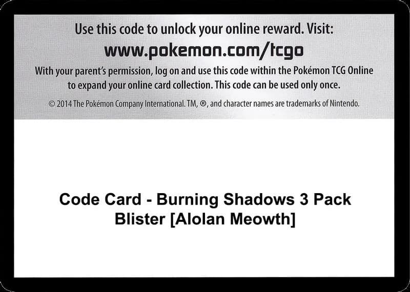 Code Card - Burning Shadows 3 Pack Blister [Alolan Meowth]