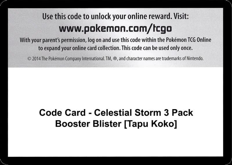 Code Card - Celestial Storm 3 Pack Booster Blister [Tapu Koko]