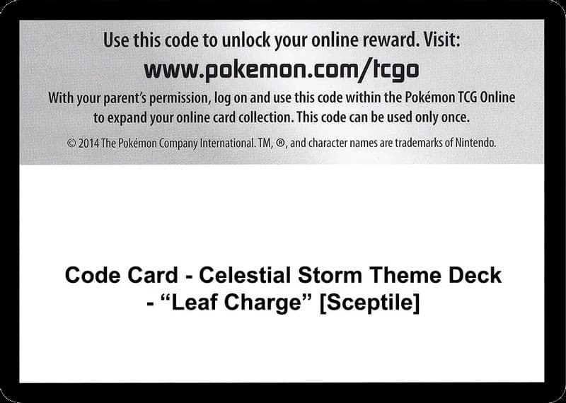 Code Card - Celestial Storm Theme Deck - "Leaf Charge" [Sceptile]