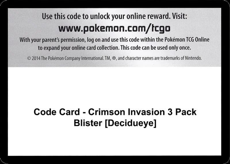 Code Card - Crimson Invasion 3 Pack Blister [Decidueye]