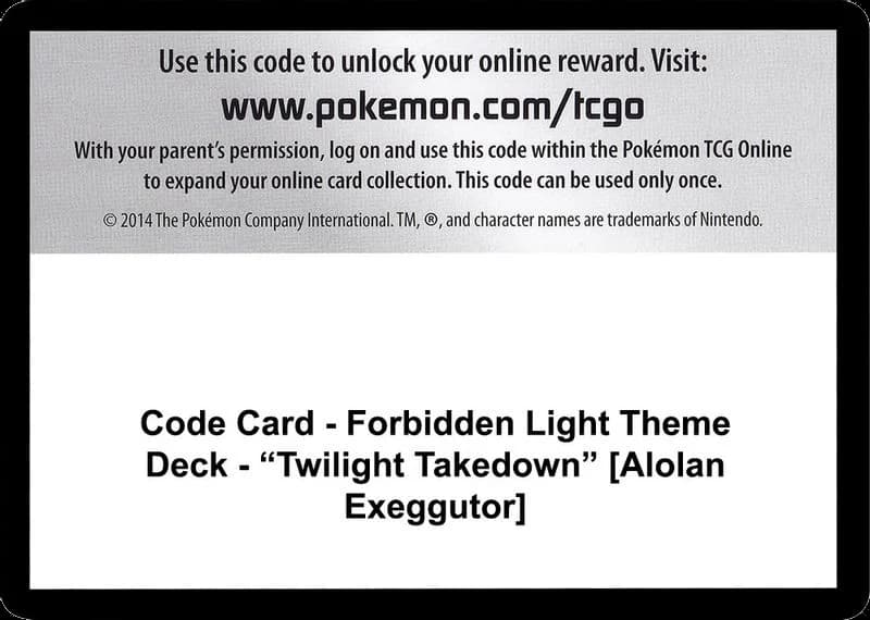 Code Card - Forbidden Light Theme Deck - "Twilight Takedown" [Alolan Exeggutor]