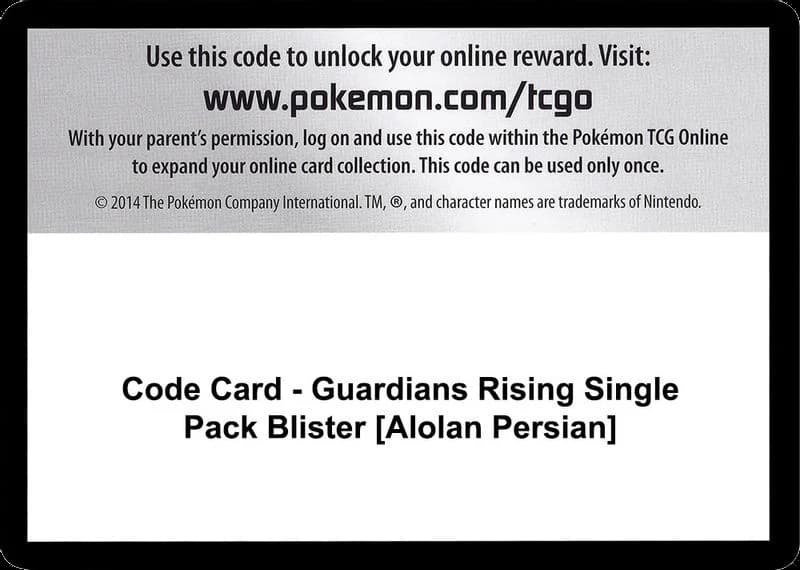 Code Card - Guardians Rising Single Pack Blister [Alolan Persian]