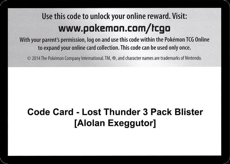 Code Card - Lost Thunder 3 Pack Blister [Alolan Exeggutor]
