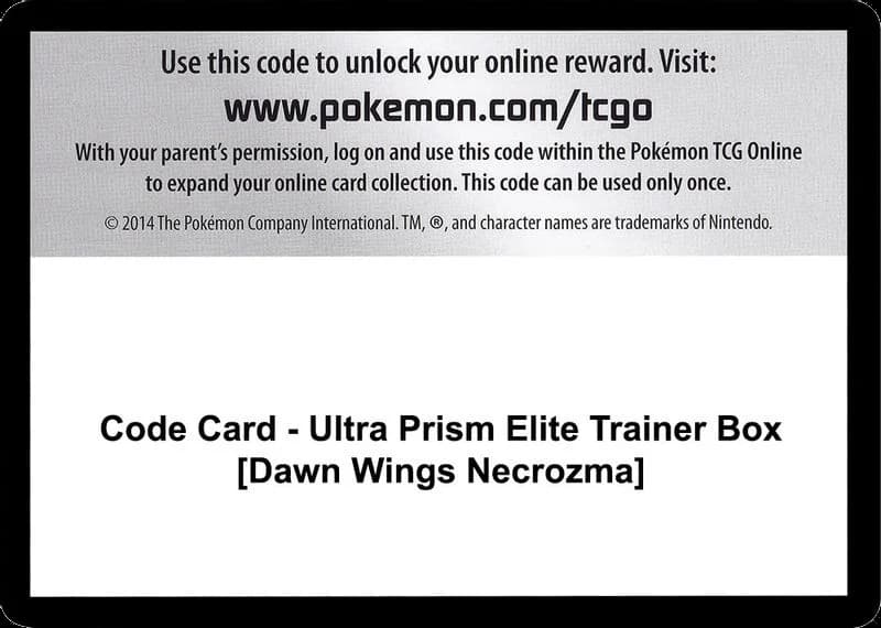 Code Card - Ultra Prism Elite Trainer Box [Dawn Wings Necrozma]