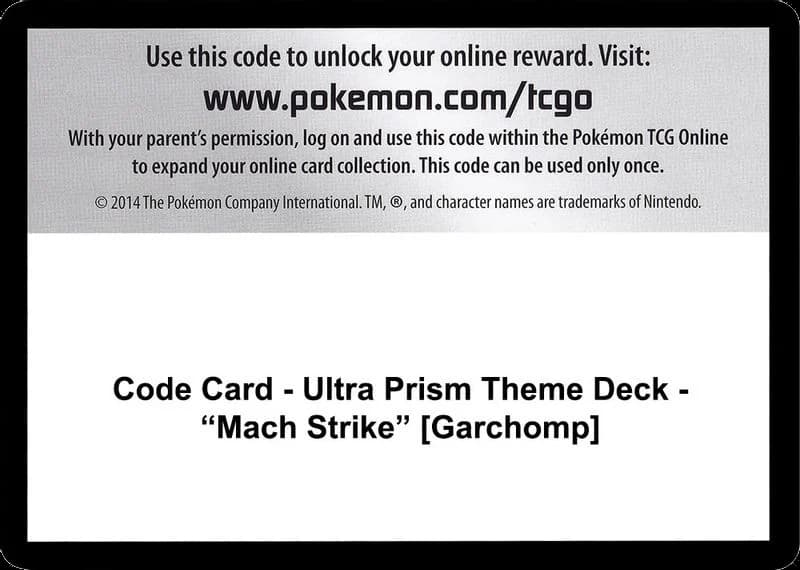 Code Card - Ultra Prism Theme Deck - "Mach Strike" [Garchomp]