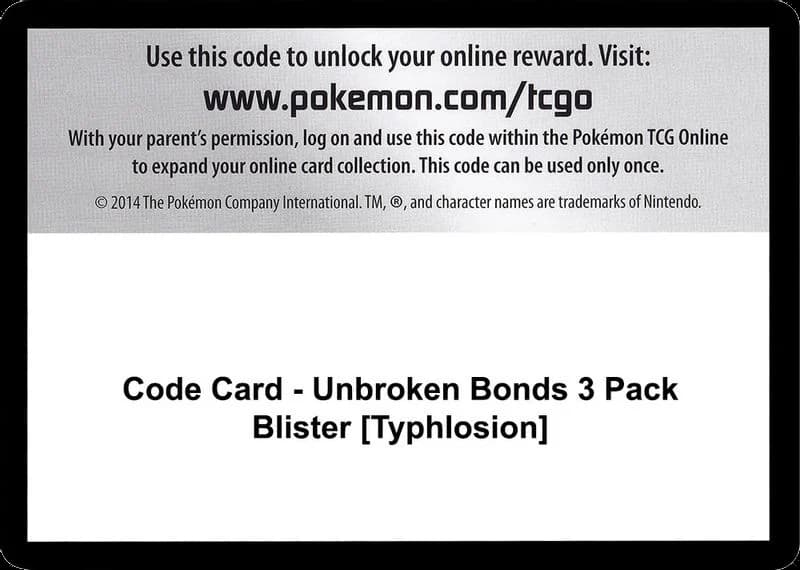 Code Card - Unbroken Bonds 3 Pack Blister [Typhlosion]
