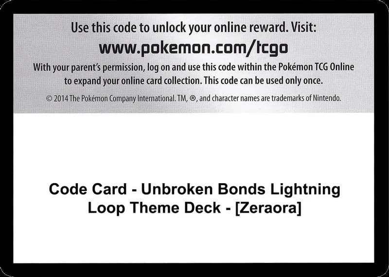 Code Card - Unbroken Bonds Lightning Loop Theme Deck - [Zeraora]