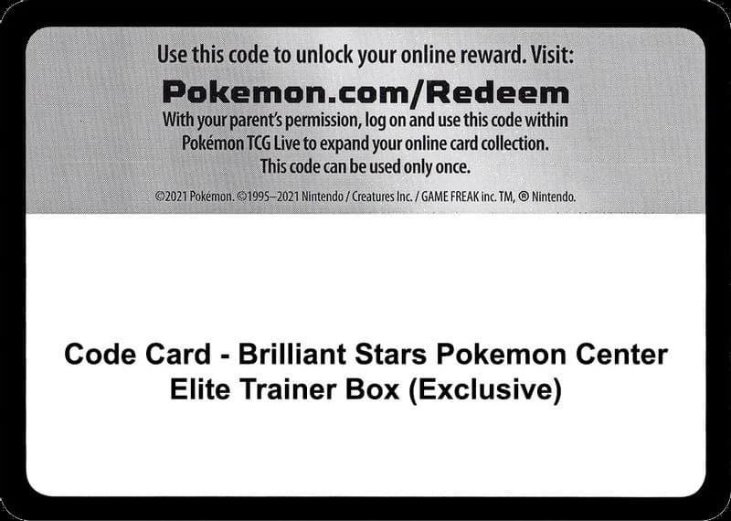 Code Card - Brilliant Stars Pokemon Center Elite Trainer Box (Exclusive)