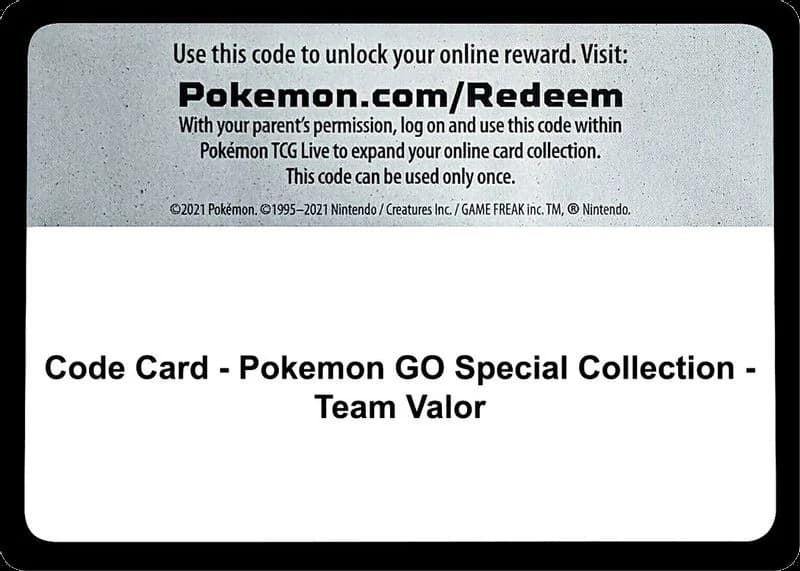 Code Card - Pokemon GO Special Collection - Team Valor