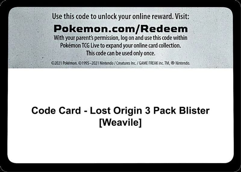 Code Card - Lost Origin 3 Pack Blister [Weavile]