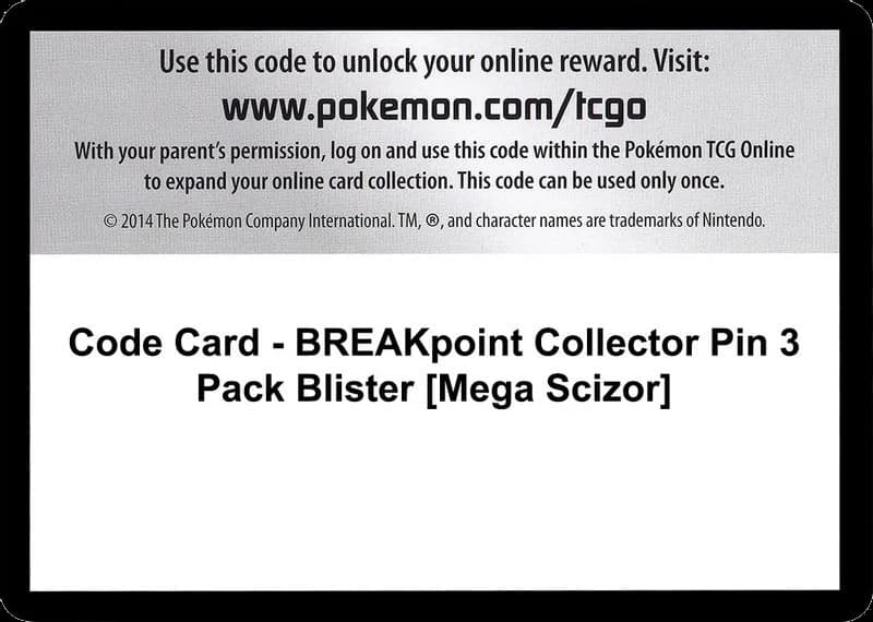 Code Card - BREAKpoint Collector Pin 3 Pack Blister [Mega Scizor]