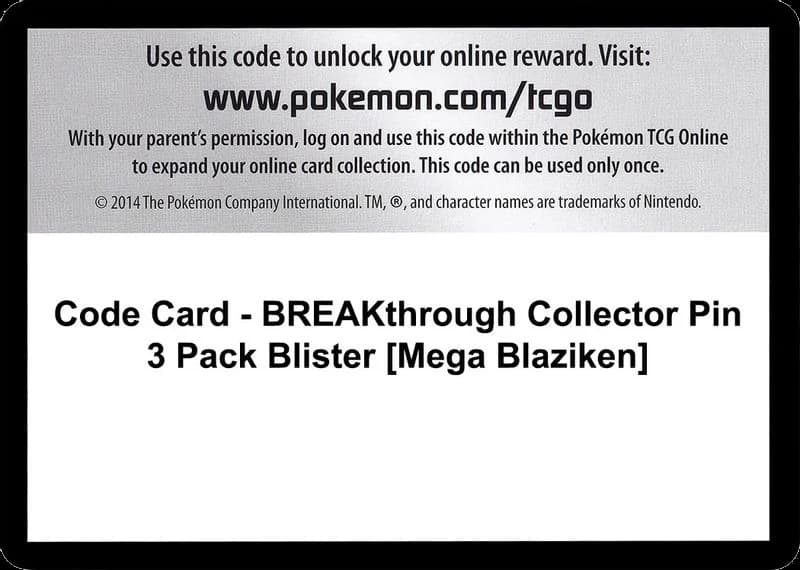 Code Card - BREAKthrough Collector Pin 3 Pack Blister [Mega Blaziken]