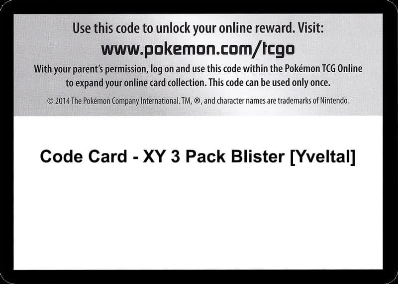 Code Card - XY 3 Pack Blister [Yveltal]