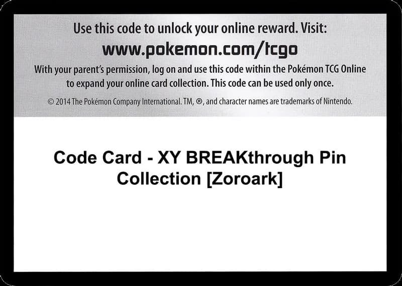 Code Card - XY BREAKthrough Pin Collection [Zoroark]