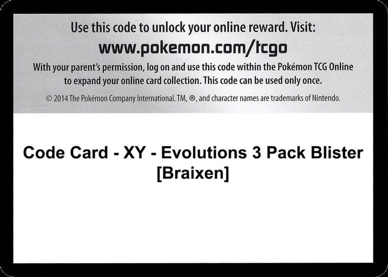 Code Card - XY - Evolutions 3 Pack Blister [Braixen]