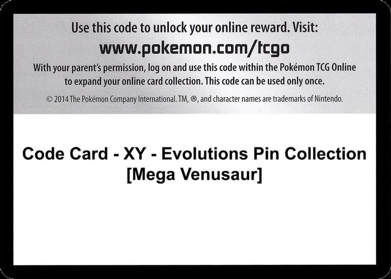 Code Card - XY - Evolutions Pin Collection [Mega Venusaur]