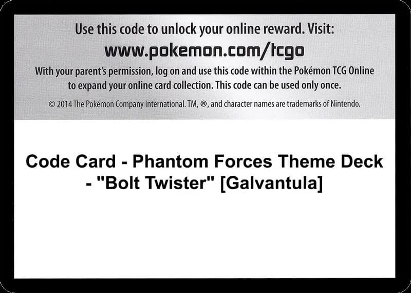 Code Card - Phantom Forces Theme Deck - "Bolt Twister" [Galvantula]