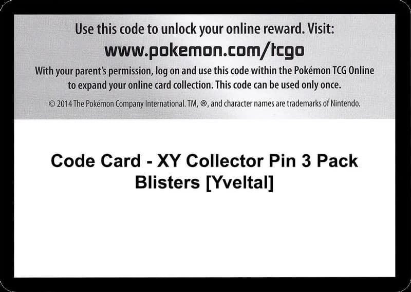Code Card - XY Collector Pin 3 Pack Blisters [Yveltal]
