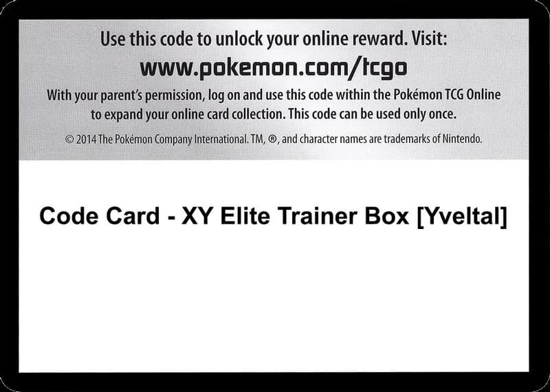 Code Card - XY Elite Trainer Box [Yveltal]
