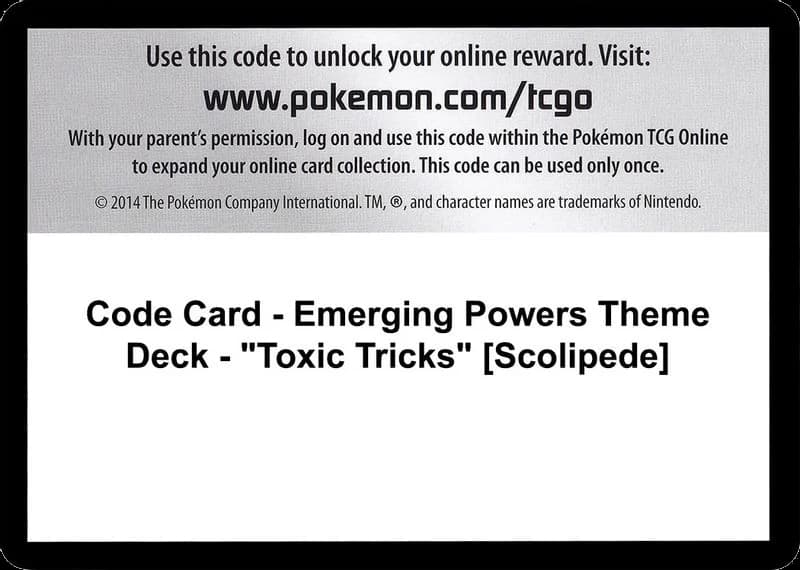 Code Card - Emerging Powers Theme Deck - "Toxic Tricks" [Scolipede]