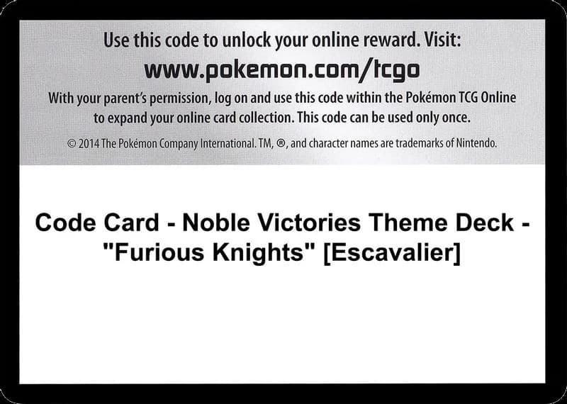Code Card - Noble Victories Theme Deck - "Furious Knights" [Escavalier]