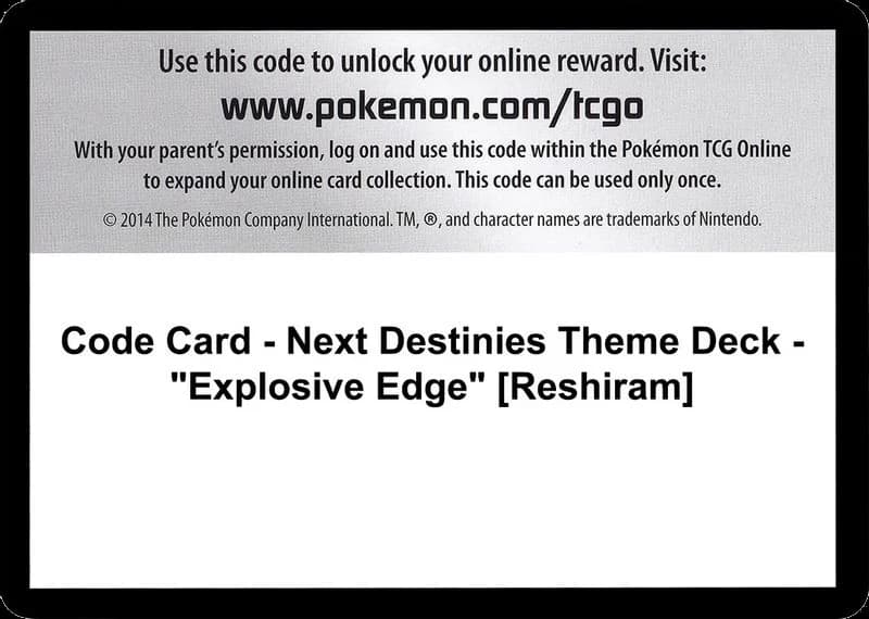 Code Card - Next Destinies Theme Deck - "Explosive Edge" [Reshiram]