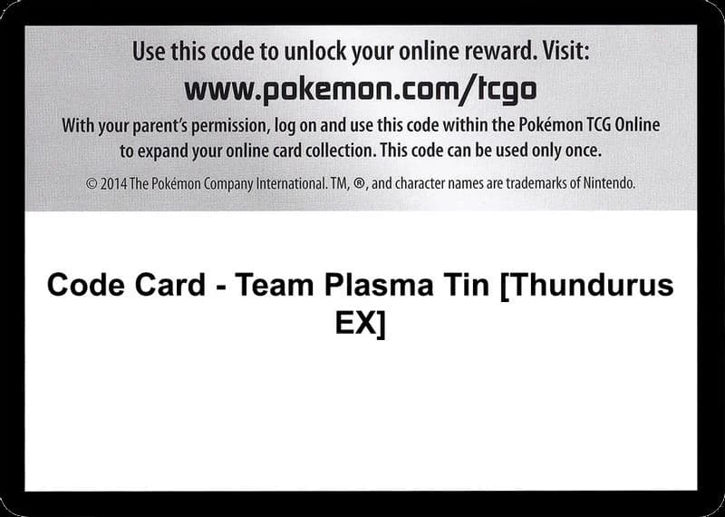 Code Card - Team Plasma Tin [Thundurus EX]