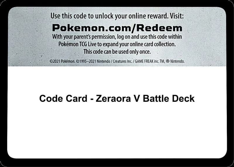Code Card - Zeraora V Battle Deck