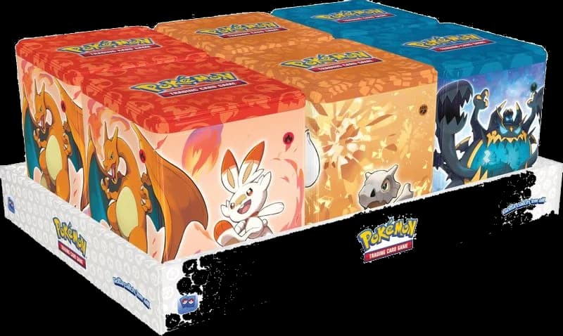 Pokemon Stacking Tins: Fighting-Fire-Darkness Display