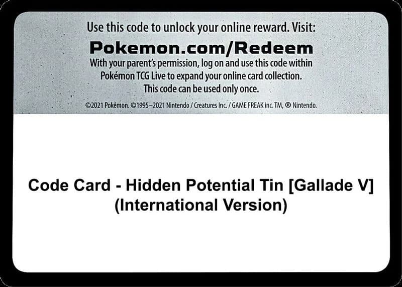 Code Card - Hidden Potential Tin [Gallade V] (International Version)
