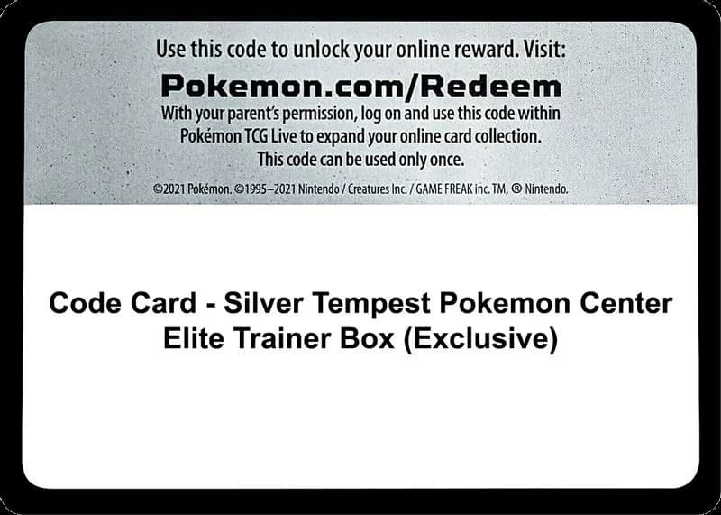 Code Card - Silver Tempest Pokemon Center Elite Trainer Box (Exclusive)