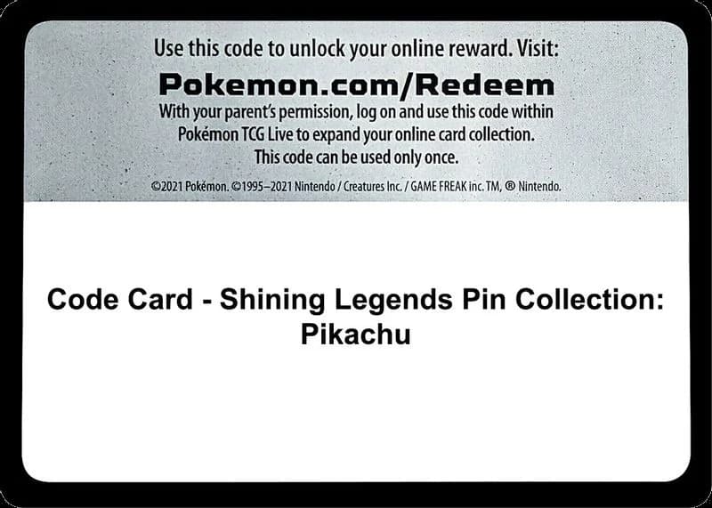 Code Card - Shining Legends Pin Collection: Pikachu