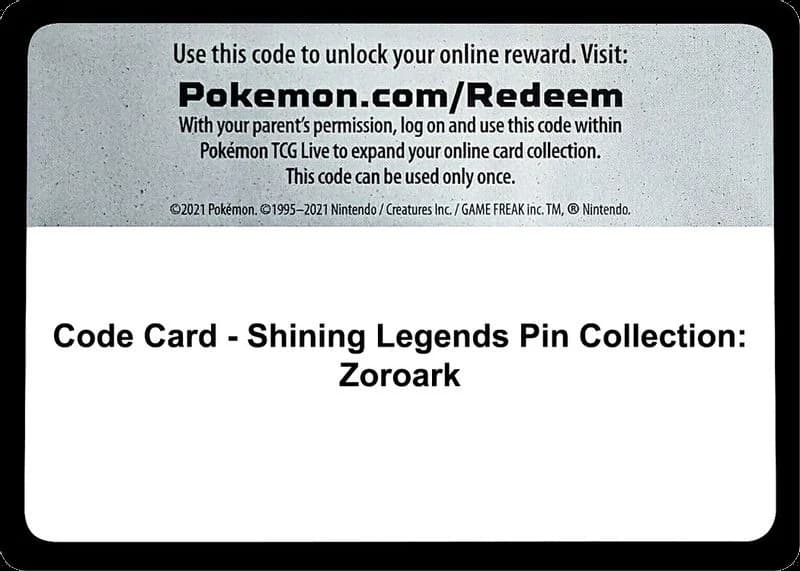 Code Card - Shining Legends Pin Collection: Zoroark