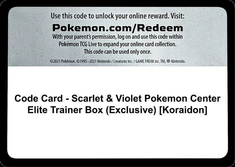 Code Card - Scarlet & Violet Pokemon Center Elite Trainer Box (Exclusive) [Koraidon]