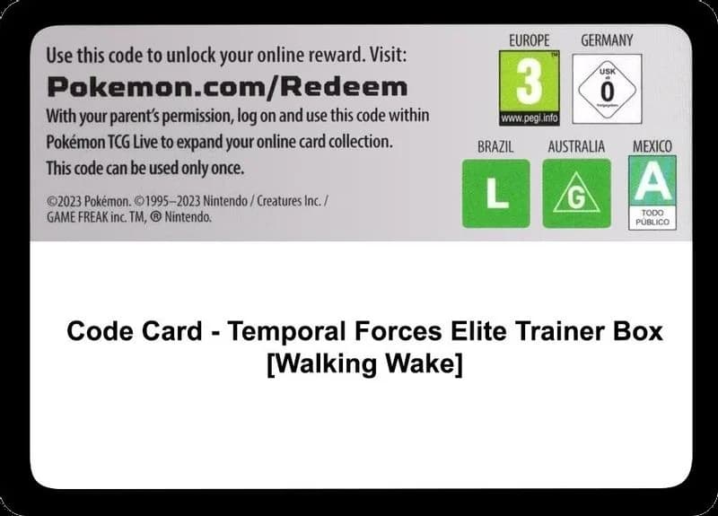 Code Card - Temporal Forces Pokemon Center Elite Trainer Box (Exclusive) [Walking Wake]