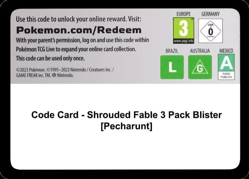 Code Card - Shrouded Fable 3 Pack Blister [Pecharunt]