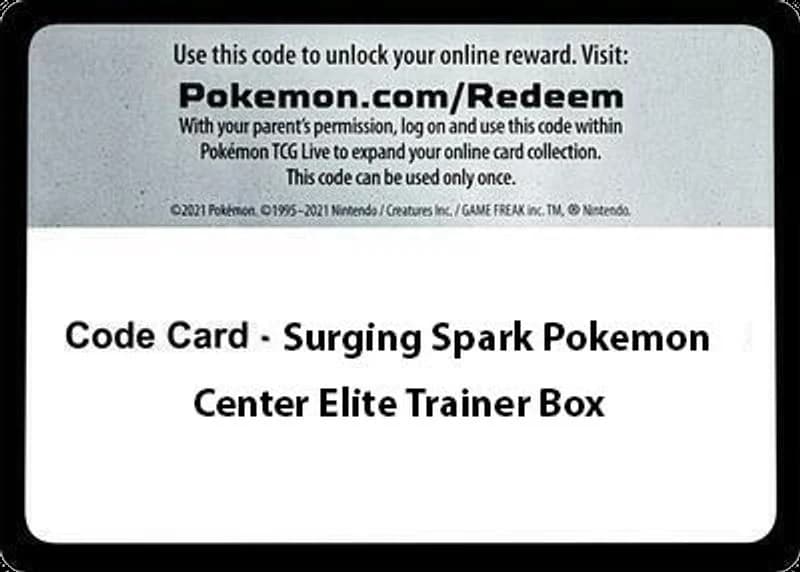 Code Card - Surging Sparks Pokemon Center Elite Trainer Box