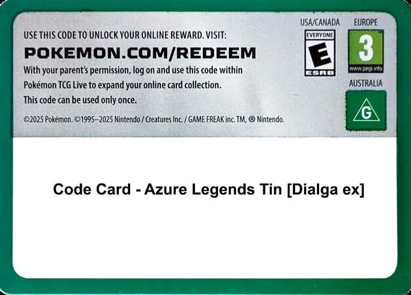 Code Card - Azure Legends Tin [Dialga ex]
