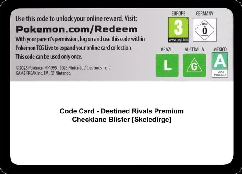 Code Card - Destined Rivals Premium Checklane Blister [Skeledirge]