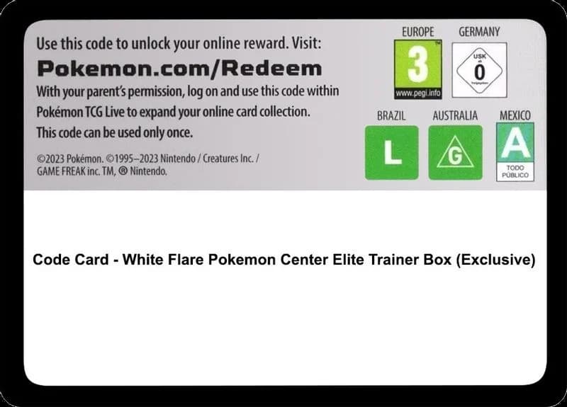 Code Card - White Flare Pokemon Center Elite Trainer Box (Exclusive)