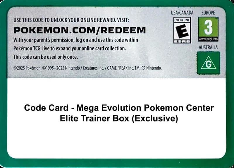 Code Card - Mega Evolution Pokemon Center Elite Trainer Box (Exclusive)