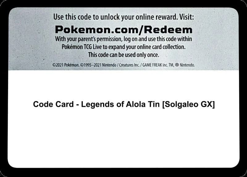 Code Card - Legends of Alola Tin [Solgaleo GX]