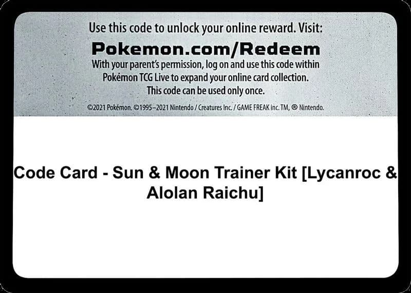 Code Card - Sun & Moon Trainer Kit [Lycanroc & Alolan Raichu]
