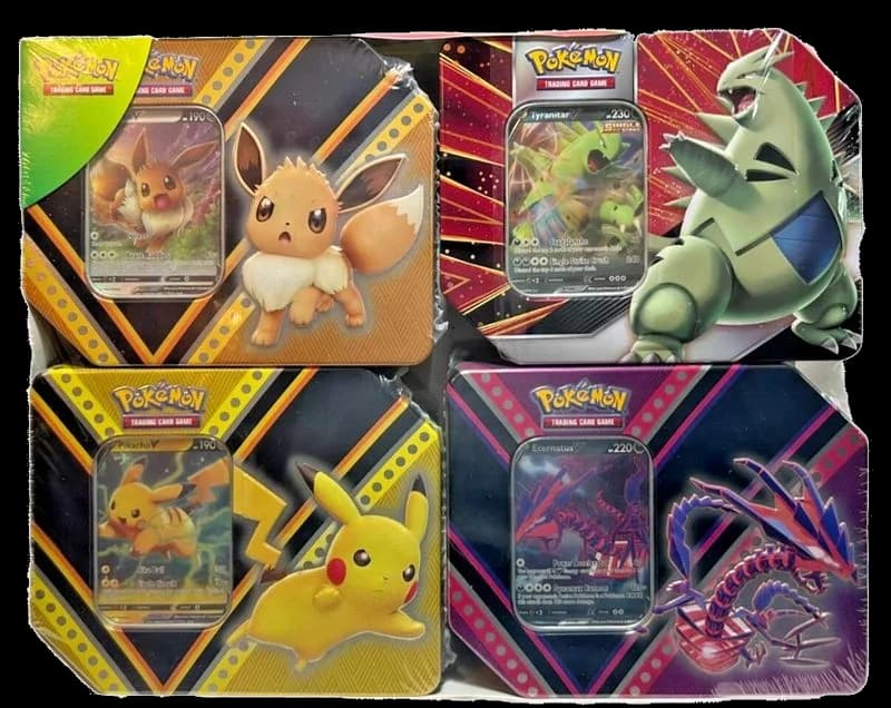 Costco Exclusive 4-Tin Bundle: V Powers Tin [Set of 3] + V Strikers [Tyranitar]